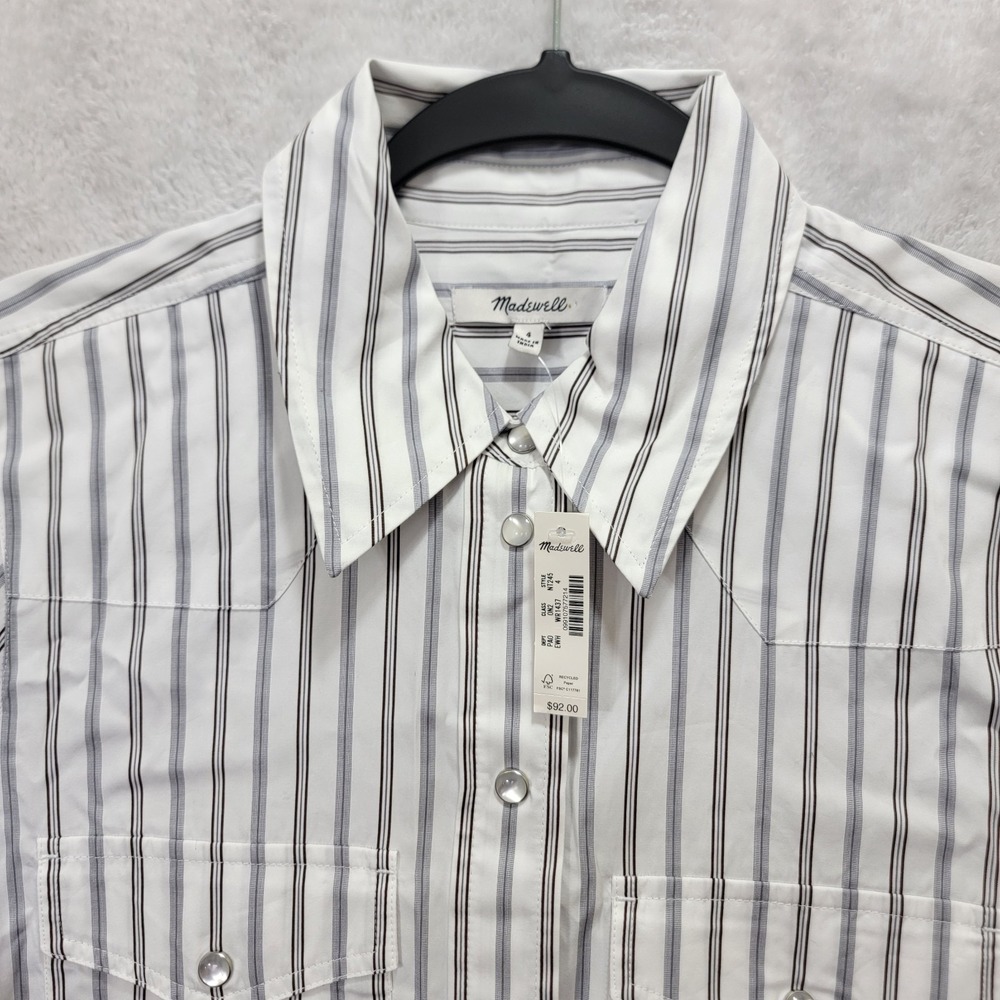 Madewell Western Pearl Snap Button Up Shirt Poplin Eyelet White Size 4 NWT‎ $92